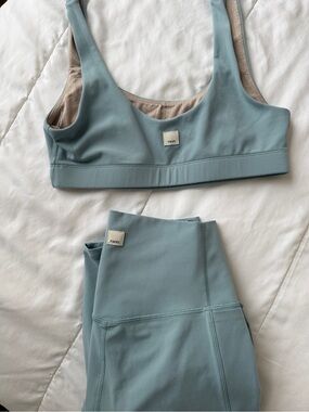 Vuori Light Blue High-Rise Leggings & Sports Bra Set